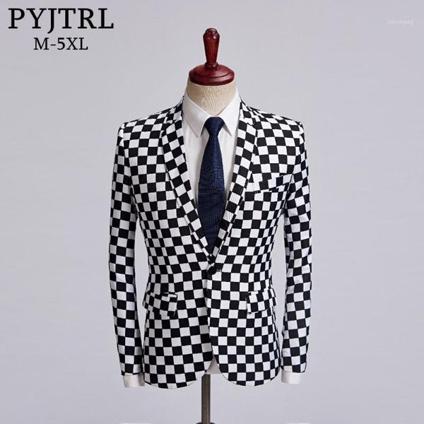 pyjtrl tide male black white plaid blazer design mens plus size 5xl fashion suit jacket singer costume homme slim fit outfit1, White;black
pyjtrl tide male black white plaid blazer design mens plus size 5xl fashion suit jacket singer costume homme slim fit outfit1, White;black