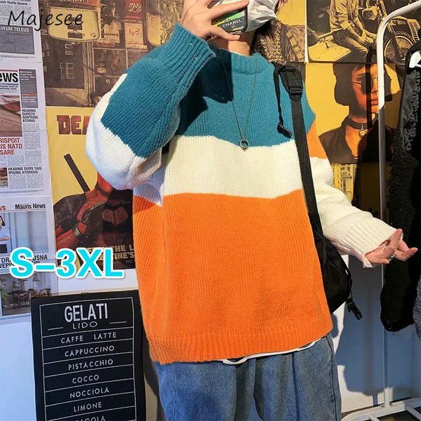 men pullover plus size 3xl loose oversize striped panelled couples knitted sweater male all-match trendy streetwear cozy clothes, White;black
men pullover plus size 3xl loose oversize striped panelled couples knitted sweater male all-match trendy streetwear cozy clothes, White;black