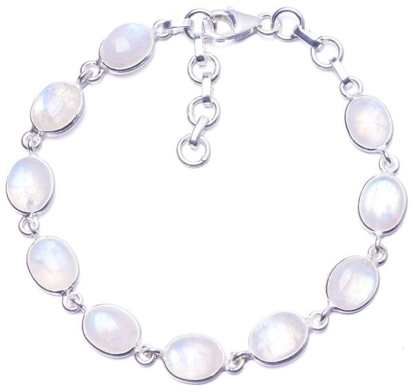6 natural rainbow moonstone 925 bracelet sterling silver 3/4 - 8