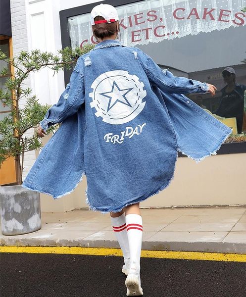 women's jackets female korea fashion holes long jacket vintage design stars printed denim coat casual loose irregular cardigan1, Black;brown
women's jackets female korea fashion holes long jacket vintage design stars printed denim coat casual loose irregular cardigan1, Black;brown