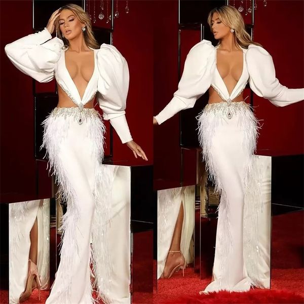feather deep v neck evening dress puffy long sleeves custom made luxury crystal mermaid prom dresses robe de mariée, Black;red
feather deep v neck evening dress puffy long sleeves custom made luxury crystal mermaid prom dresses robe de mariée, Black;red