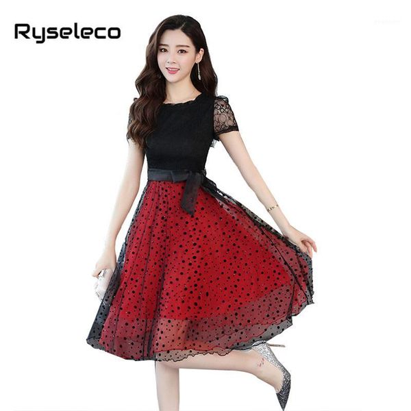 women elegant black red short sleeve floral lace dresses summer fashion slim swing polka dot mesh patches bow casual dress1, Black;gray
women elegant black red short sleeve floral lace dresses summer fashion slim swing polka dot mesh patches bow casual dress1, Black;gray