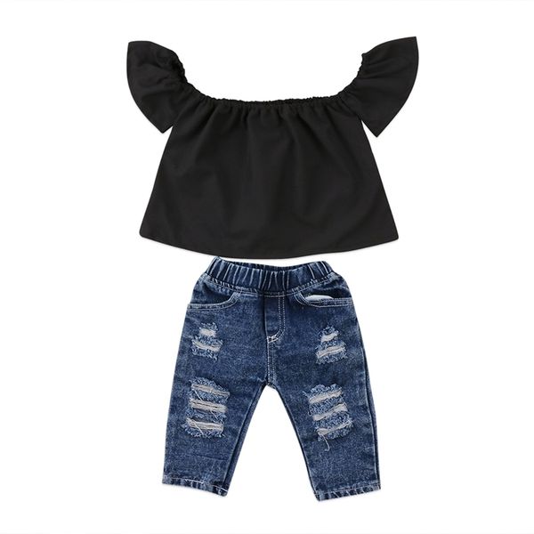 new off shoulder sleeve jeans 2pcs toddler kids baby girls off shoulder denim pants outfits set clothes y200525, White
new off shoulder sleeve jeans 2pcs toddler kids baby girls off shoulder denim pants outfits set clothes y200525, White