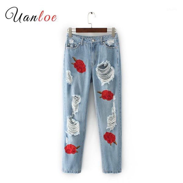 2018 fashion women jean loose straight denim pants ripped floral embroidery trousers mujer high waist washed female long jeans1, Blue
2018 fashion women jean loose straight denim pants ripped floral embroidery trousers mujer high waist washed female long jeans1, Blue