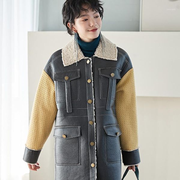 autumn and winter 2019 new cotton padded long splicing pu leather color contrast pocket lapel single breasted women's coat1, Black
autumn and winter 2019 new cotton padded long splicing pu leather color contrast pocket lapel single breasted women's coat1, Black