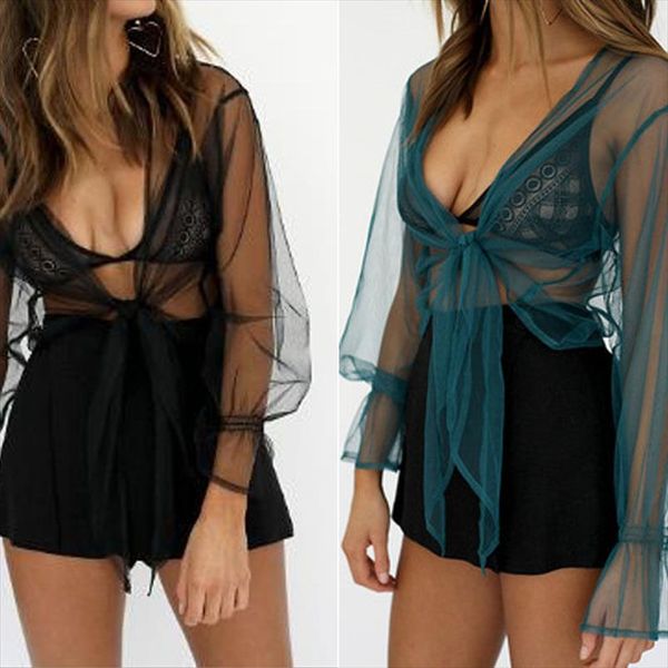 womens long sleeve transparent see through shirt casual blouse mesh sheer crop bandage black tees, White
womens long sleeve transparent see through shirt casual blouse mesh sheer crop bandage black tees, White