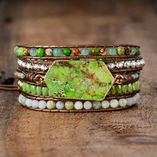 5 times wrap with metallic leather boho bracelet natural stones imperial japser beadwork bracelet gift for mom y200730, Black
5 times wrap with metallic leather boho bracelet natural stones imperial japser beadwork bracelet gift for mom y200730, Black