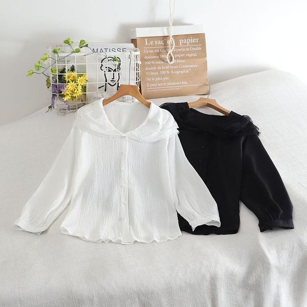 double layer lace mesh collar lovely wrinkled blouse women shirt spring autumn chemisier femme blusa mujer, White
double layer lace mesh collar lovely wrinkled blouse women shirt spring autumn chemisier femme blusa mujer, White