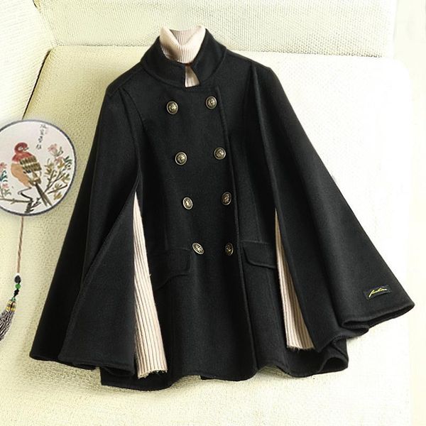 cape double face cashmere coat women's spring 2020 new short double breasted hepburn cape fashionable woolen coat1, Black
cape double face cashmere coat women's spring 2020 new short double breasted hepburn cape fashionable woolen coat1, Black