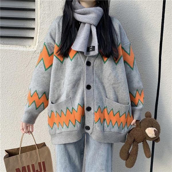 women's knits & tees autumn college style women sweater fashionable streetwear stripe knit cardigan female oversized korean coat mujer, White 
women's knits & tees autumn college style women sweater fashionable streetwear stripe knit cardigan female oversized korean coat mujer, White