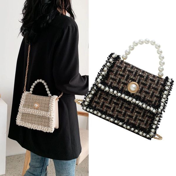 fashion women shoulder bags pearl elegant plaid women hand bag floral cotton linen solid chain strap chic tote bag 2021
fashion women shoulder bags pearl elegant plaid women hand bag floral cotton linen solid chain strap chic tote bag 2021