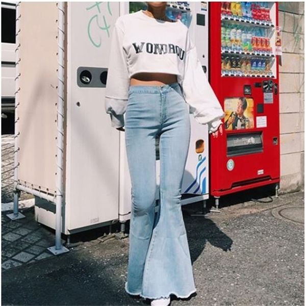wide leg jeans women solid color slim high waist big horn trousers autumn fashion casual female denim flared pants 201223, Blue
wide leg jeans women solid color slim high waist big horn trousers autumn fashion casual female denim flared pants 201223, Blue