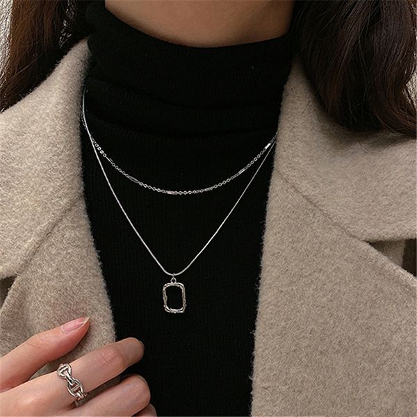 song yanfei's same geometric square double layer necklace women's clavicle new versatile art frame sweater chain, Silver
song yanfei's same geometric square double layer necklace women's clavicle new versatile art frame sweater chain, Silver