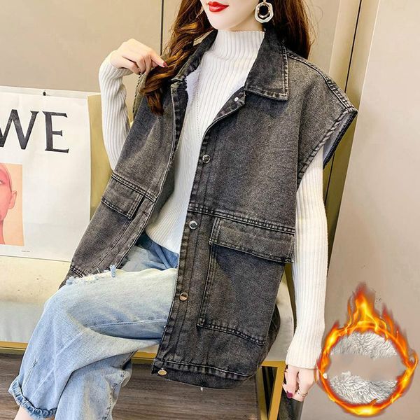 2021 Basic Lamb Wool Thickened Jean Sleeveless Coat Women Fashion Big Pockets Winter Top Korean Preppy Style Warm Vest, Black;brown
2021 Basic Lamb Wool Thickened Jean Sleeveless Coat Women Fashion Big Pockets Winter Top Korean Preppy Style Warm Vest, Black;brown
