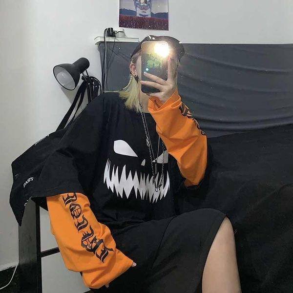 harajuku pumpkin print letter t shirt fake 2 pieces patchwork casual long sleeve t-shirt women and men streetwear, White
harajuku pumpkin print letter t shirt fake 2 pieces patchwork casual long sleeve t-shirt women and men streetwear, White