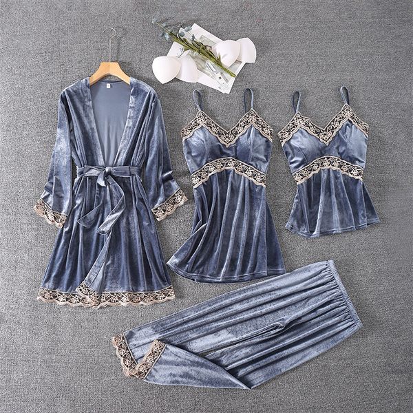 women velvet 4pcs robe set autumn winter pajamas suit casual kimono bathrobe gown sleepwear lace nightwear sleep set, Black;red
women velvet 4pcs robe set autumn winter pajamas suit casual kimono bathrobe gown sleepwear lace nightwear sleep set, Black;red