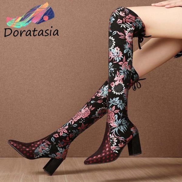 boots doratasia brand women flower print pointed toe knee high shoes heels fashion over the, Black
boots doratasia brand women flower print pointed toe knee high shoes heels fashion over the, Black