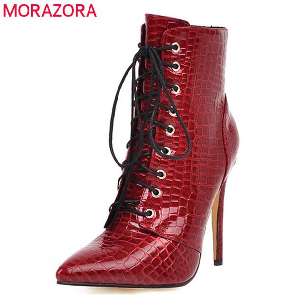 morazora 2020 new arrival women ankle boots lace up pointed toe thin high heels boots autumn winter party wedding shoes woman, Black
morazora 2020 new arrival women ankle boots lace up pointed toe thin high heels boots autumn winter party wedding shoes woman, Black