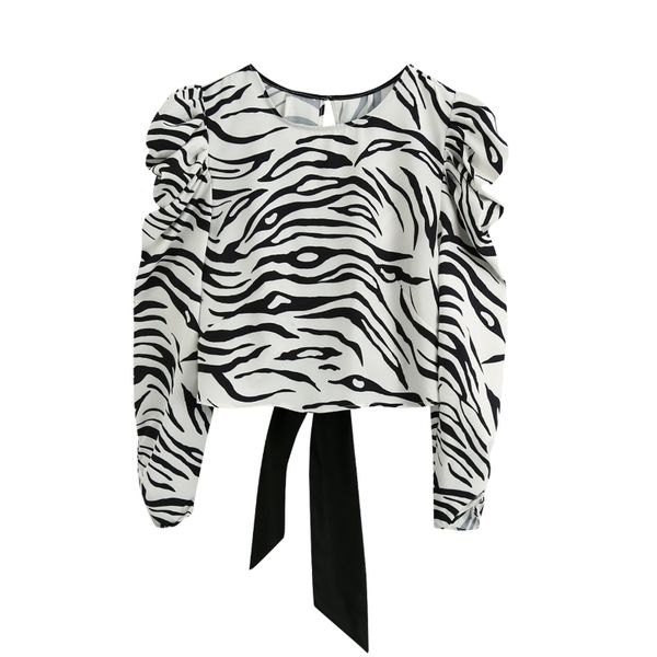women zebra-stripe print puff sleeve short shirt vintage femme back fork bow blouse casual lady loose smock blusas s8012 201201, White
women zebra-stripe print puff sleeve short shirt vintage femme back fork bow blouse casual lady loose smock blusas s8012 201201, White
