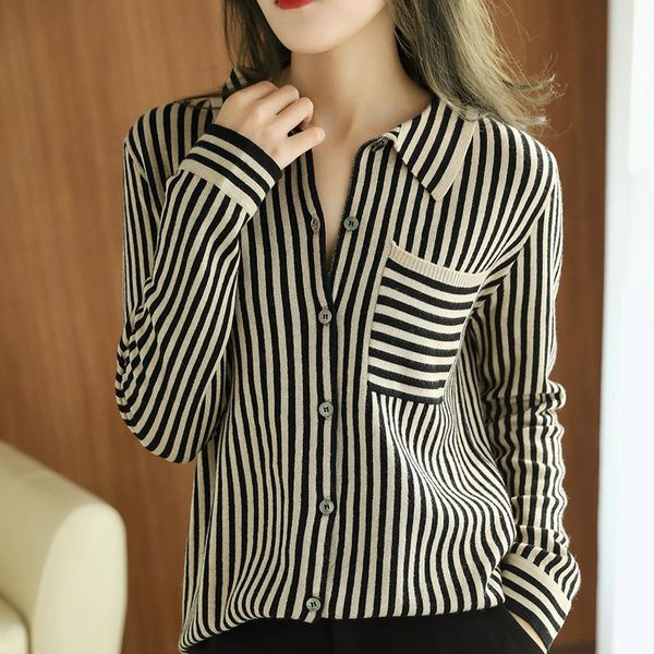 beliaesr early spring new cashmere sweater long-sleeved cardigan woman striped loose sweater knitted lapel shirt jacket tide, White
beliaesr early spring new cashmere sweater long-sleeved cardigan woman striped loose sweater knitted lapel shirt jacket tide, White