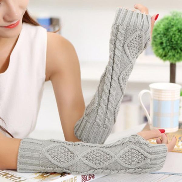 women fingerless mittens stripe twist solid color warm knitted long glove autumn winter arm sleeves wrist protector 30cm, Blue;gray
women fingerless mittens stripe twist solid color warm knitted long glove autumn winter arm sleeves wrist protector 30cm, Blue;gray