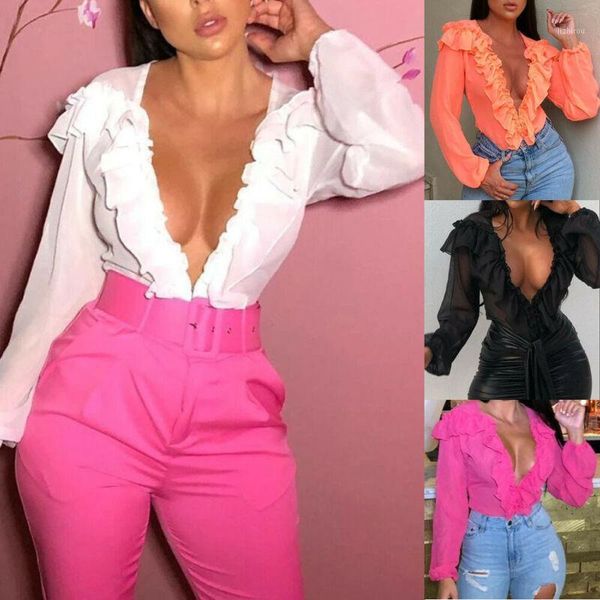 summer women bodysuits sheer mesh v-neck long sleeve see through chiffon ruffle bodysuits1, Black;white
summer women bodysuits sheer mesh v-neck long sleeve see through chiffon ruffle bodysuits1, Black;white