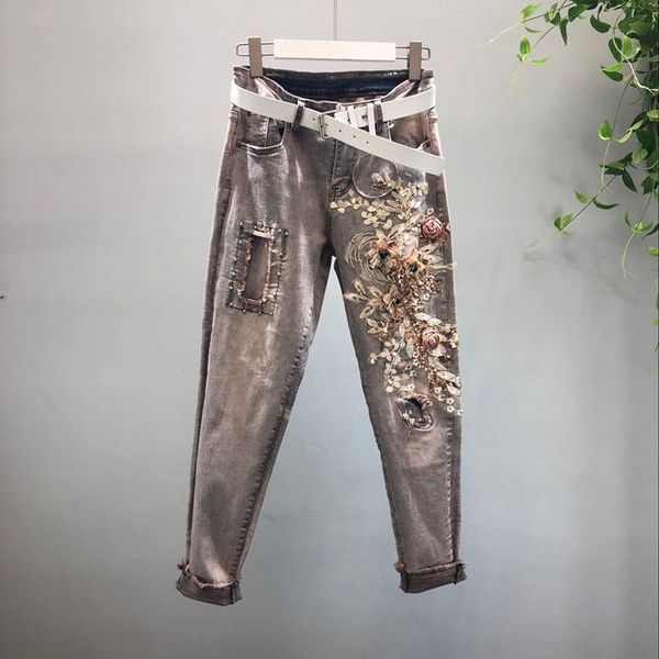 women vintage stretch beading cotton pencil jeans female fashion high waist was thin bronzing hole denim pants wq1753 factory, Blue
women vintage stretch beading cotton pencil jeans female fashion high waist was thin bronzing hole denim pants wq1753 factory, Blue