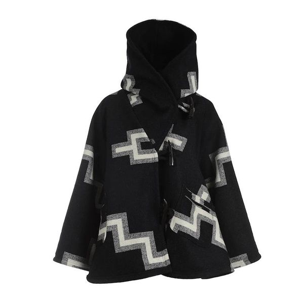 women's wool & blends 2021 european and american autumn winter long-sleeved loose mid-length plus size hooded coat printed woolen, Black
women's wool & blends 2021 european and american autumn winter long-sleeved loose mid-length plus size hooded coat printed woolen, Black