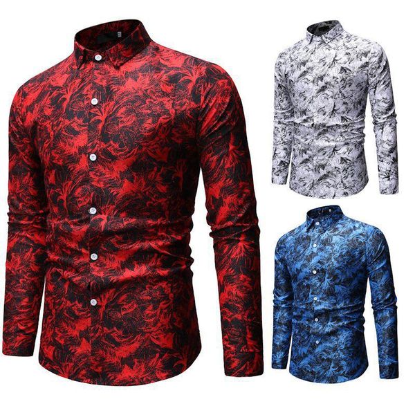 men's casual shirts 2021 fashion spring autumn men shirt slim fit flower print long-sleeved male floral social masculina clothing, White;black 
men's casual shirts 2021 fashion spring autumn men shirt slim fit flower print long-sleeved male floral social masculina clothing, White;black