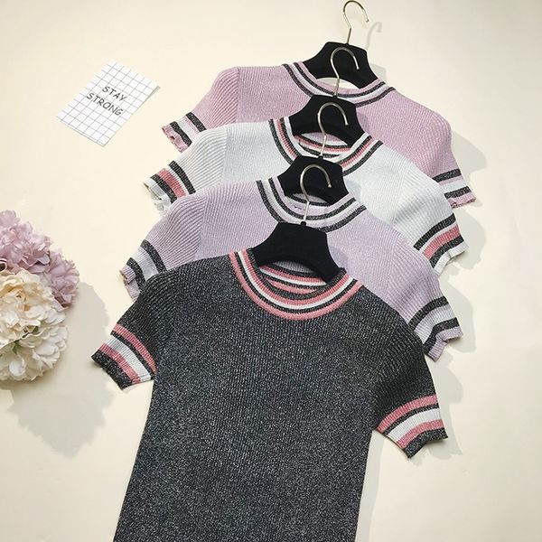 glitter knitted women slim t shirt summer tshirt breathable short sleeves high elasticity striped female shining t-shirt t200516, White
glitter knitted women slim t shirt summer tshirt breathable short sleeves high elasticity striped female shining t-shirt t200516, White