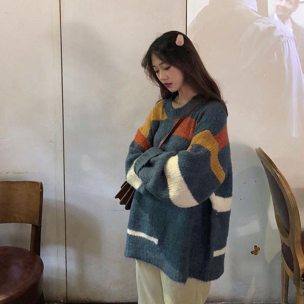 women's sweaters woman autumn winter stitching striped length pullover sweater loose coat femme chandails pull hiver, White;black
women's sweaters woman autumn winter stitching striped length pullover sweater loose coat femme chandails pull hiver, White;black