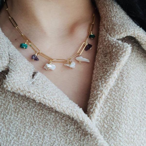 chains listing square thick cross chain necklace bohemian style fashion broken stone pendant jewelry factory direct sales, Silver 
chains listing square thick cross chain necklace bohemian style fashion broken stone pendant jewelry factory direct sales, Silver