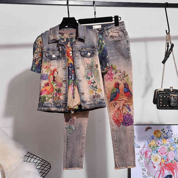 women's two piece pants spring vintage print denim set women elasticity vest outfits female slim waistcoat jeans 2pcs streetwear wp1g, White
women's two piece pants spring vintage print denim set women elasticity vest outfits female slim waistcoat jeans 2pcs streetwear wp1g, White