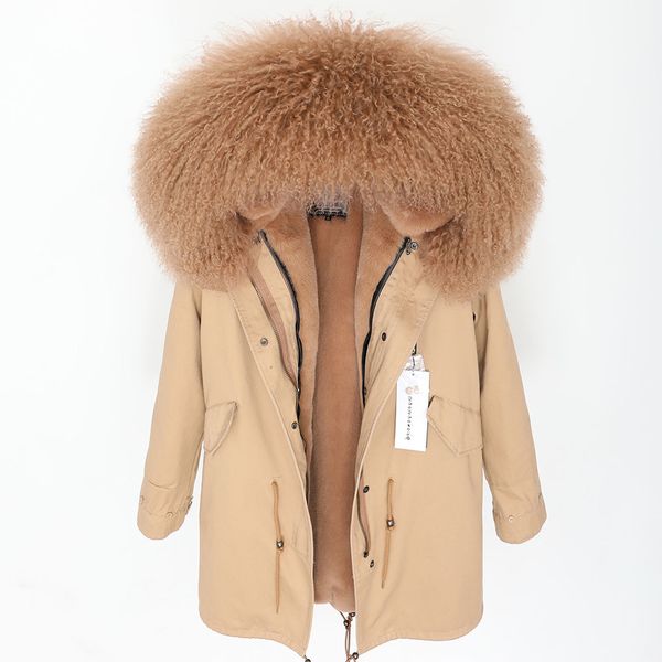 women's jacket natural oversized sheepskin fur collar coat casual thickening long winter park 201029, Black
women's jacket natural oversized sheepskin fur collar coat casual thickening long winter park 201029, Black