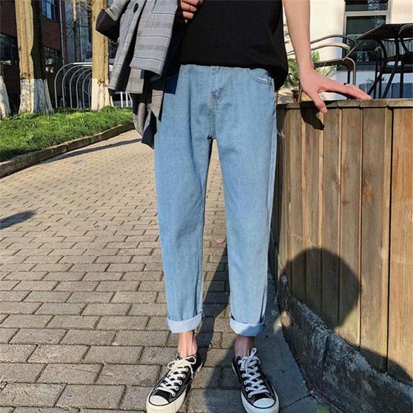 missky men's jeans solid color nine-point loose zipper straight-leg pants casual pants for male1, Blue
missky men's jeans solid color nine-point loose zipper straight-leg pants casual pants for male1, Blue