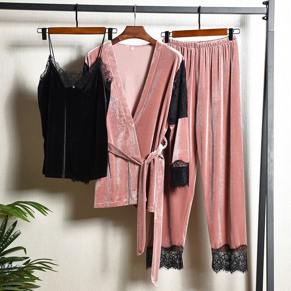 Sexy Lace Patchwork Women 3PCS Pajamas Suit Velvet Kimono Gown Soft Bathrobe Nighty&Robe&Pants Set Sexy Sleepwear Nightgown, Style a red
Sexy Lace Patchwork Women 3PCS Pajamas Suit Velvet Kimono Gown Soft Bathrobe Nighty&Robe&Pants Set Sexy Sleepwear Nightgown, Style a red
