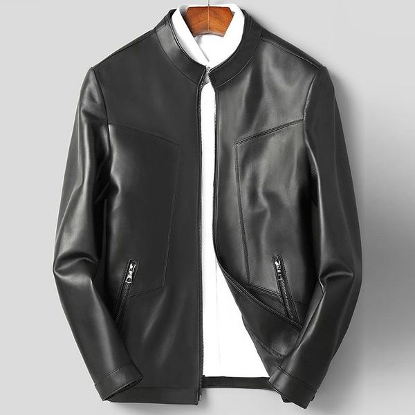 men's leather & faux handsome genuine jacket men sheepskin coat slim casual bomber mx03, Black
men's leather & faux handsome genuine jacket men sheepskin coat slim casual bomber mx03, Black