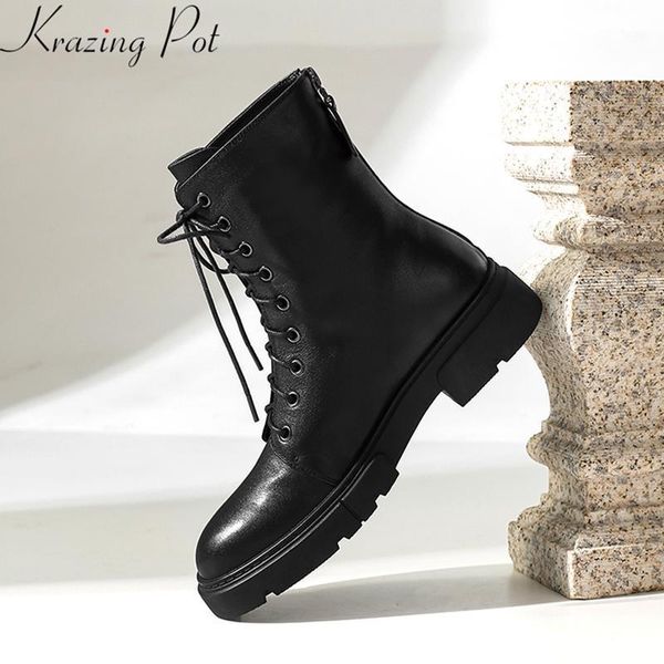 krazing pot 2020 comfortable soft genuine leather thick heel winter shoes elegant platform work round toe zipper ankle boots l701, Black
krazing pot 2020 comfortable soft genuine leather thick heel winter shoes elegant platform work round toe zipper ankle boots l701, Black