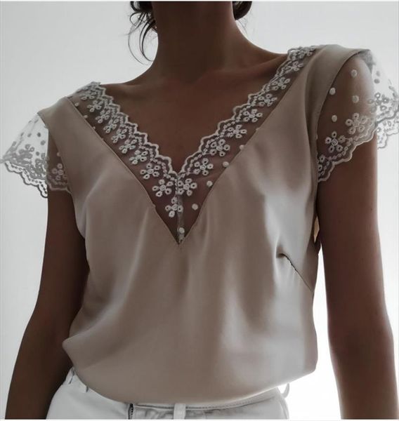 fashion women summer lace short sleeve casual loose blouse elegant v neck debardeur femme ladies classic shirt streetwear, White
fashion women summer lace short sleeve casual loose blouse elegant v neck debardeur femme ladies classic shirt streetwear, White