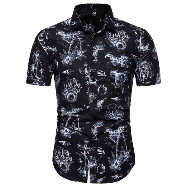 men's casual shirts men blouse summer slim short sleeve printed beach, White;black
men's casual shirts men blouse summer slim short sleeve printed beach, White;black