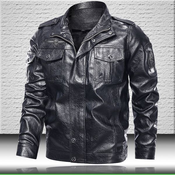 stand collar men's leather jacket vintage leather jacket men winter fleece coats casual bomber faux leather jackets for men 201026, Black
stand collar men's leather jacket vintage leather jacket men winter fleece coats casual bomber faux leather jackets for men 201026, Black