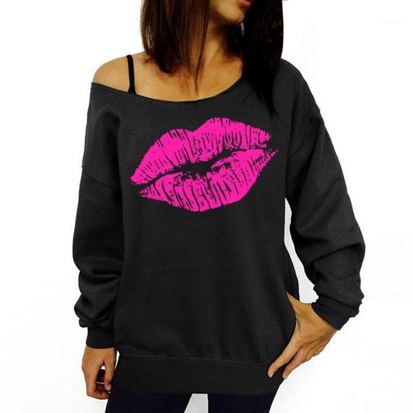 women's hoodies & sweatshirts wholesale- long sleeve spring style red lip offset print single off the shoulder shirt casual blusas, Black
women's hoodies & sweatshirts wholesale- long sleeve spring style red lip offset print single off the shoulder shirt casual blusas, Black
