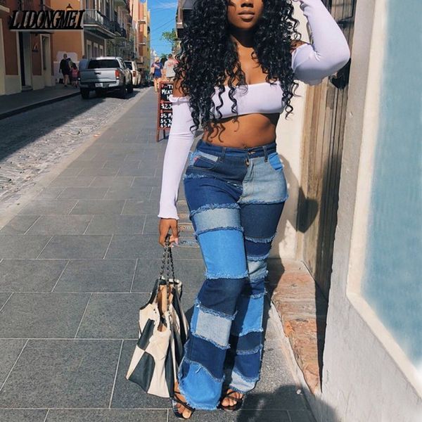 jeans color block high waist flare jeans with pockets streetwear trousers bell bottoms skinny patchwork denim y1214, Blue
jeans color block high waist flare jeans with pockets streetwear trousers bell bottoms skinny patchwork denim y1214, Blue