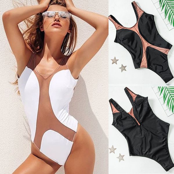 new style plain one-piece swimsuit mesh bikini european and american style swimwear c10, White;black
