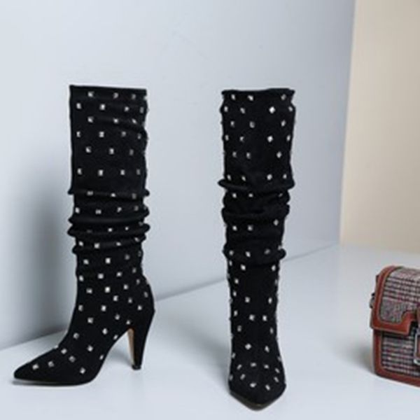 2020 botines mujer woman big size 34-52 boots high-heeled shoes 0lj6, Black