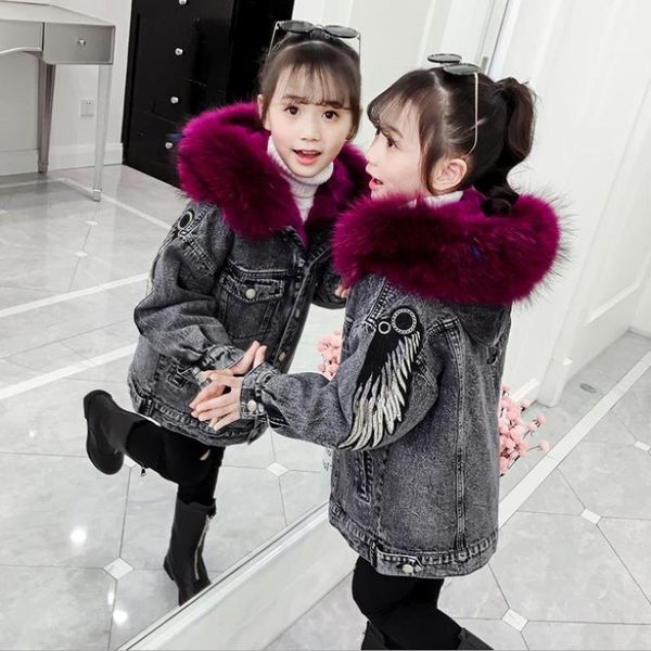 down coat children girls denim plus velvet coats 2021 winter thicken warm fur collar hooded embroidery jackets teen outerwear kids, Blue;gray
down coat children girls denim plus velvet coats 2021 winter thicken warm fur collar hooded embroidery jackets teen outerwear kids, Blue;gray
