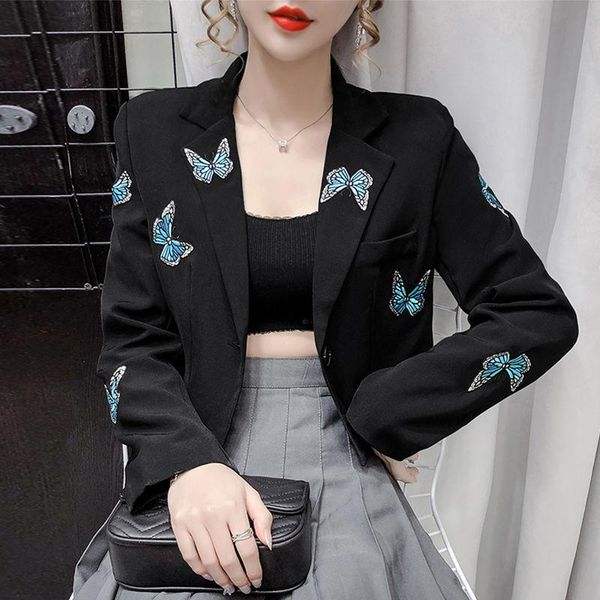 women's suits & blazers spring autumn fashion casual notched embroidery butterfly long sleeve with chain single breasted blazer coats w, White;black
women's suits & blazers spring autumn fashion casual notched embroidery butterfly long sleeve with chain single breasted blazer coats w, White;black