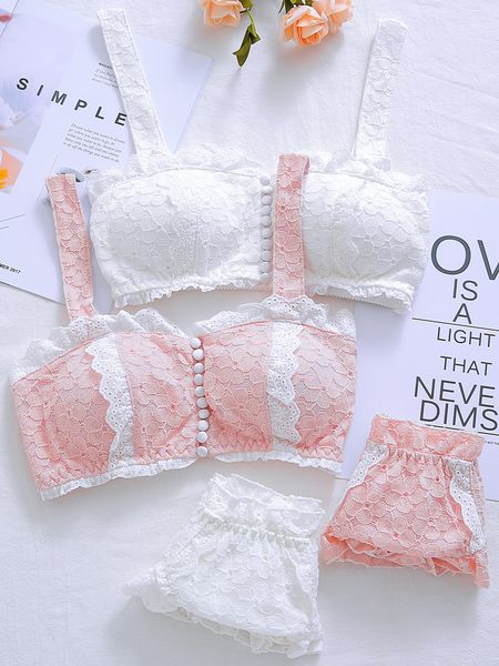 wriufred bra set girl tube lace front buckle vintage art sweet underwear retro no steel ring bra white pink underwear women c1211, Black;white
wriufred bra set girl tube lace front buckle vintage art sweet underwear retro no steel ring bra white pink underwear women c1211, Black;white