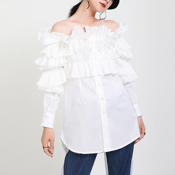 johnature new fashion off shoulder ruffles womens and blouses 2020 autumn loose irregular female shirts, White
johnature new fashion off shoulder ruffles womens and blouses 2020 autumn loose irregular female shirts, White