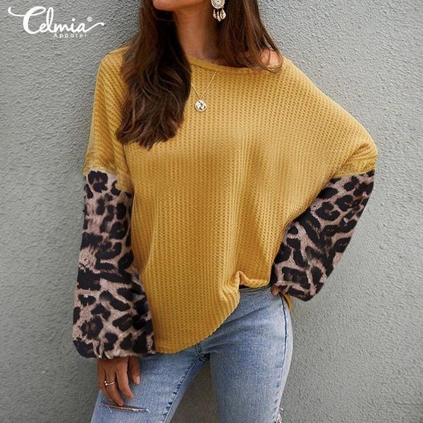 women's blouses & shirts 2021 autumn leopard printed celmia women long lantern sleeve blouse knitted casual patchwork blusas knitw, White
women's blouses & shirts 2021 autumn leopard printed celmia women long lantern sleeve blouse knitted casual patchwork blusas knitw, White